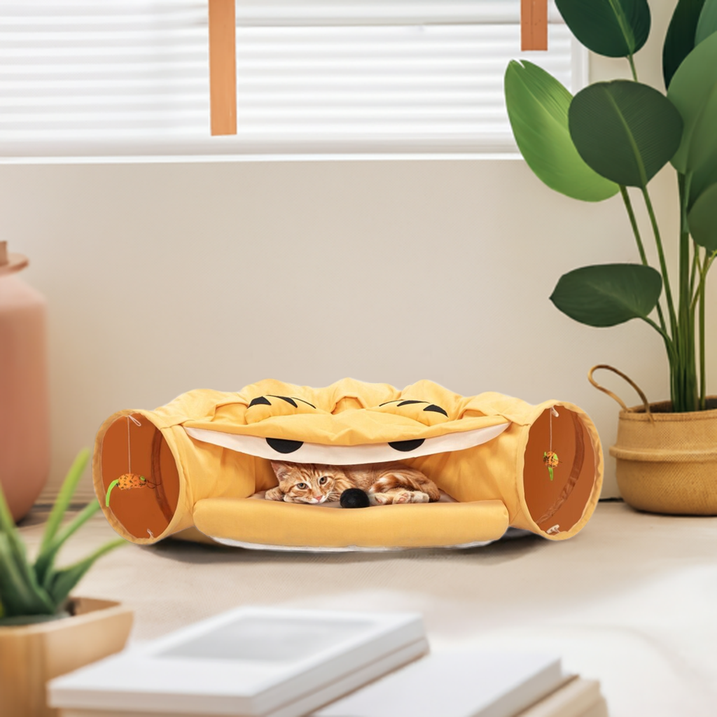 Telescopic Cat Tunnel Bed | Cushioned Comfort | Space-Saving Design