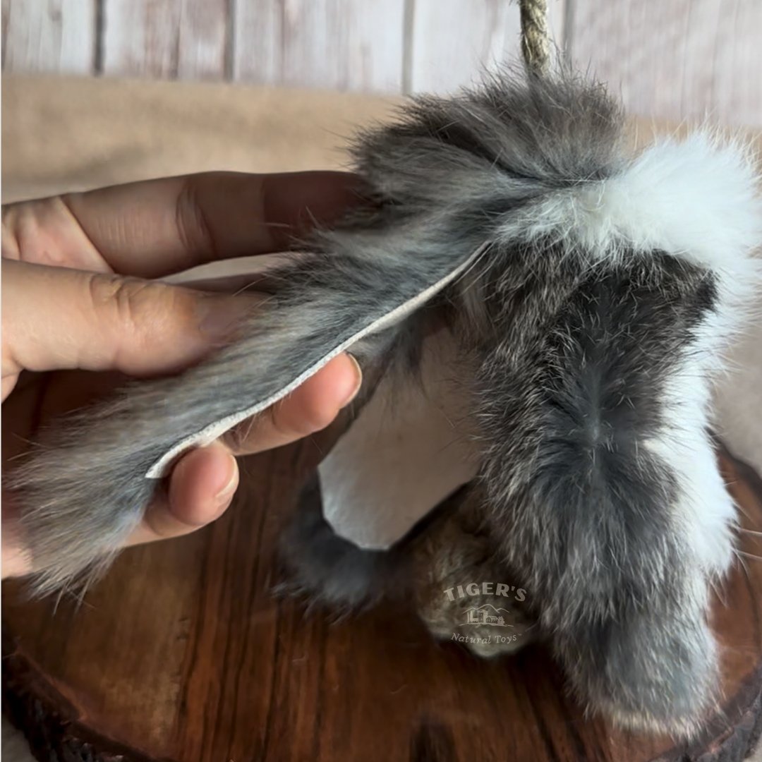 Rabbit Fur Cat Toy | Natural Hemp Rope | Handmade Interactive Play