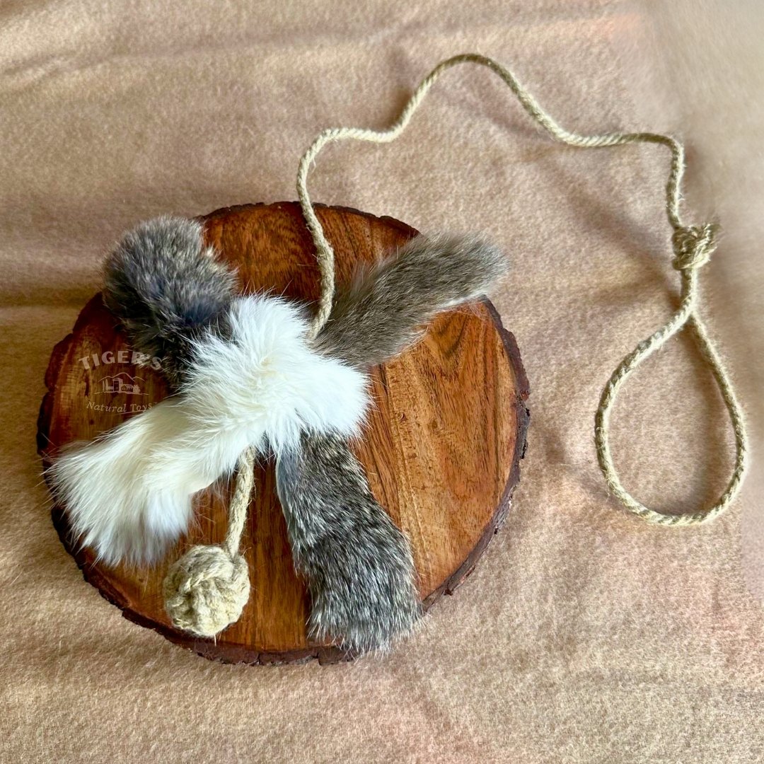 Rabbit Fur Cat Toy | Natural Hemp Rope | Handmade Interactive Play