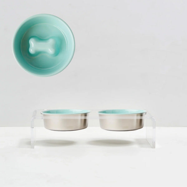 Ceramic Slow Feeder Dog Bowl | Reduces Bloating | Includes Acrylic Stand