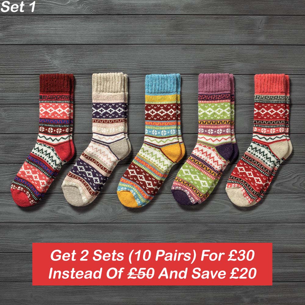 Warm Nordic Socks (5 Pairs Per Set) One Size Fits All